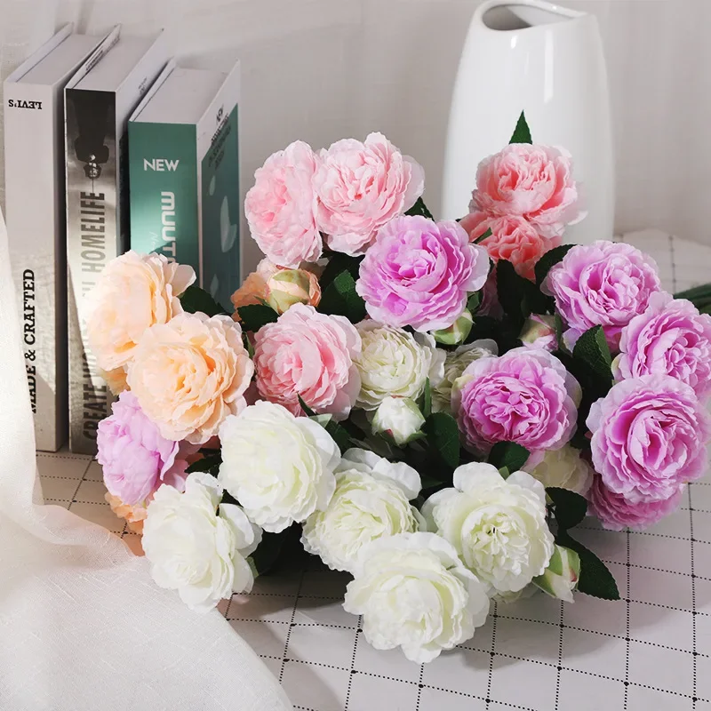 60cm 3 Head Peony Artificial Flower Wedding Home Decoration Hall Decoration Road Guide Flower Arrangement Decorative Flower