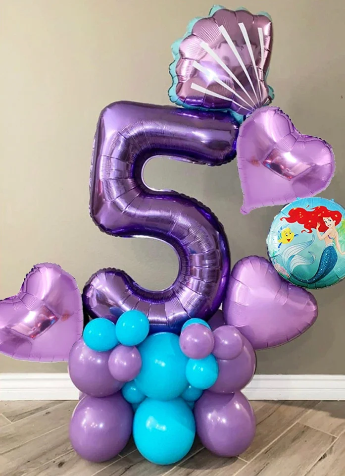 46 Uds. Globos de fiesta de princesa sirena de dibujos animados Ariel número 0-9 globo de aluminio niños tema de sirena decoración de fiesta de cumpleaños regalos
