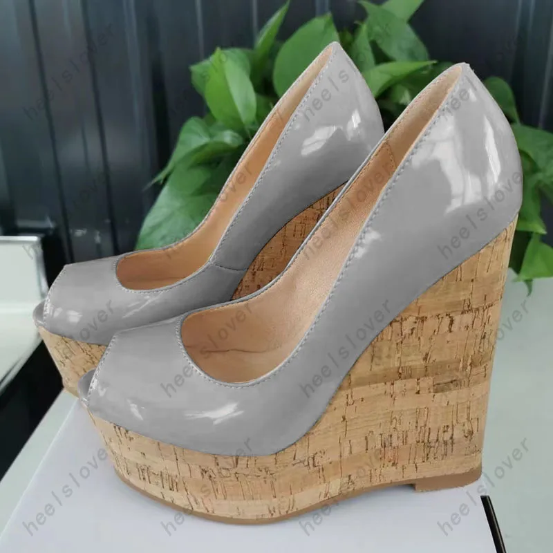 Ahhlsion Real Photos Women Platform Pumps Comfort Wedges Heels Peep Toe Pretty Nude Black Office Lady Shoes US Plus Size 5-20