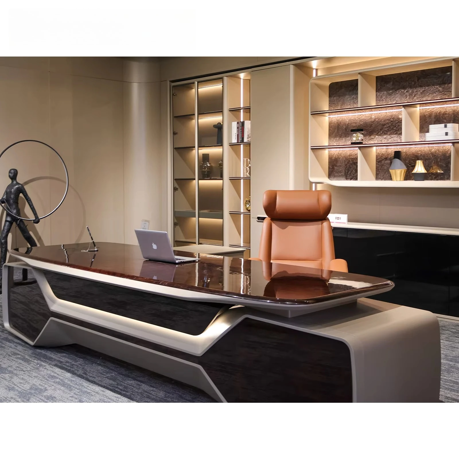 #`Refined Retro Chinese Executive Desk, Customizable, Sturdy & Functional with Lighting Feature