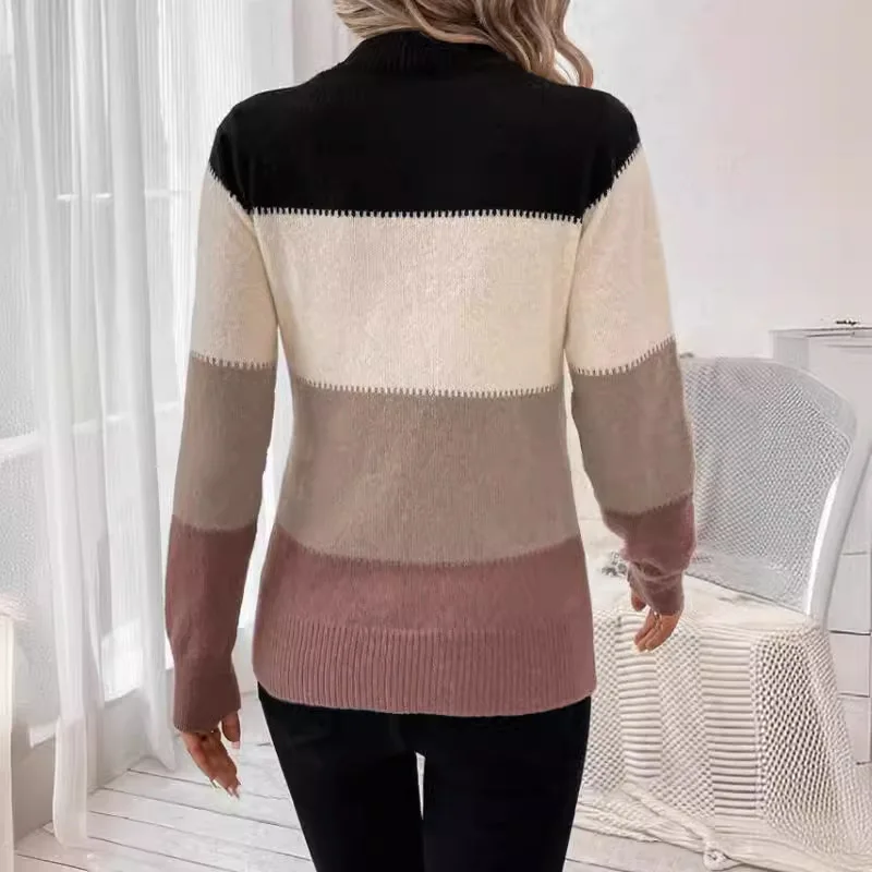 Casual Loose Striped Knitted Pullover Sweater For Winter Women's Pullovers2024 New Contrast Knitt Tops Fashion Sweater