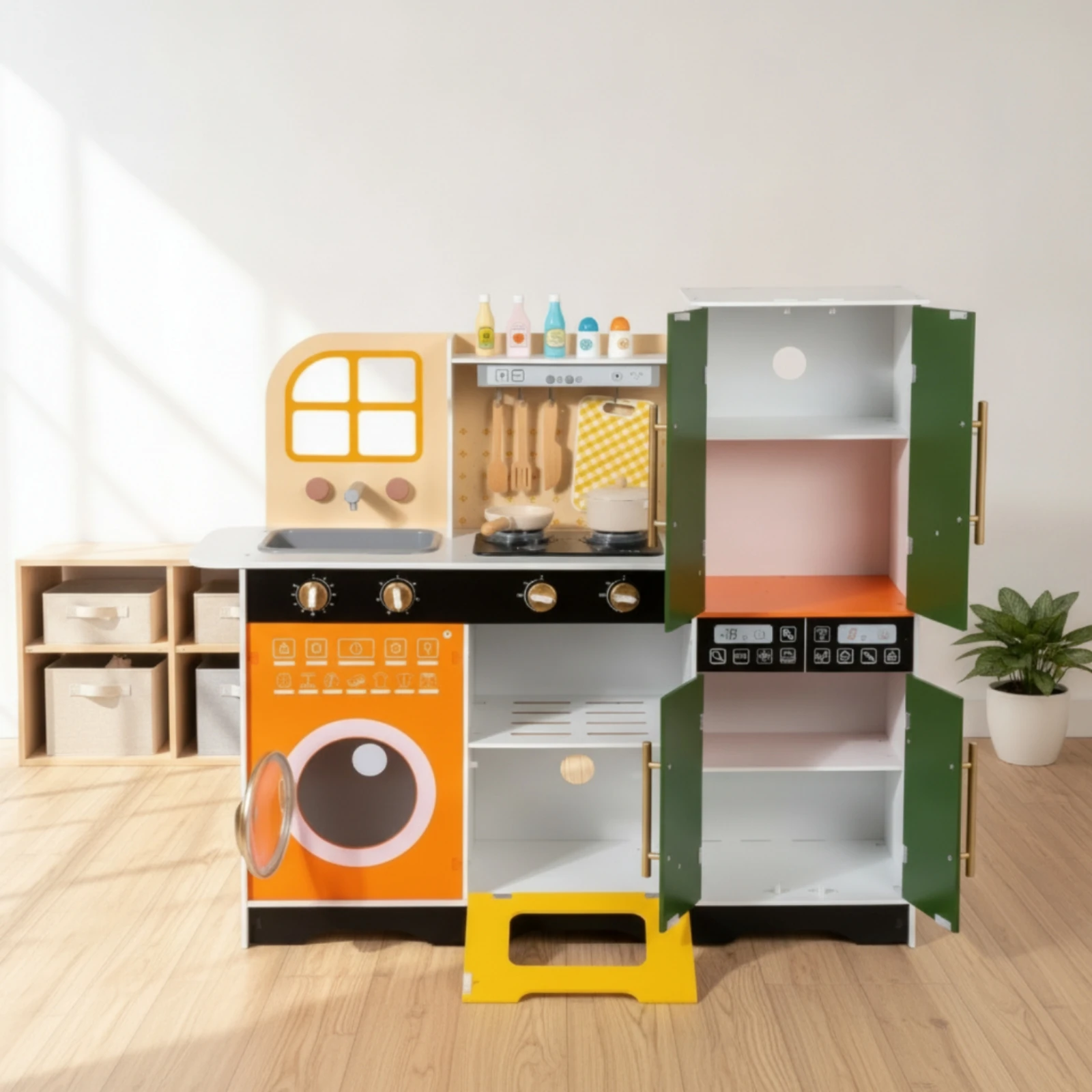 

Wooden Play Kitchen with Sound Interactive Toy Kitchen Set with Accessories Toddler-Friendly BPAclear for Toddlers, Playroom