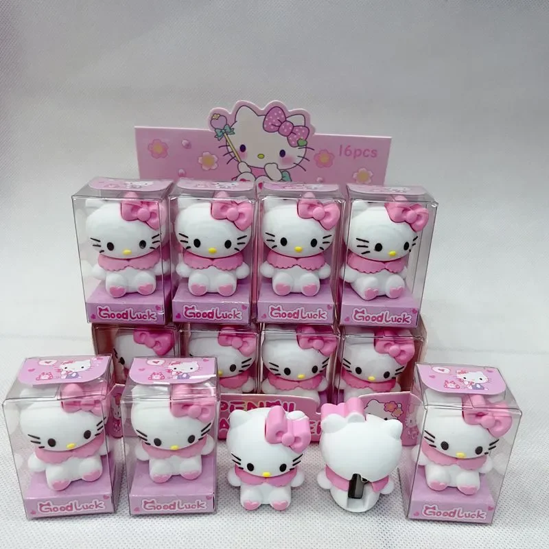 Imagem -05 - Sanrio Hello Kitty Pencil Sharpener Kuromi Melody Eraser Desenhos Animados Criativos Papelaria Kawaii Fofos Estudantes School Supply Pcs 16 Pcs