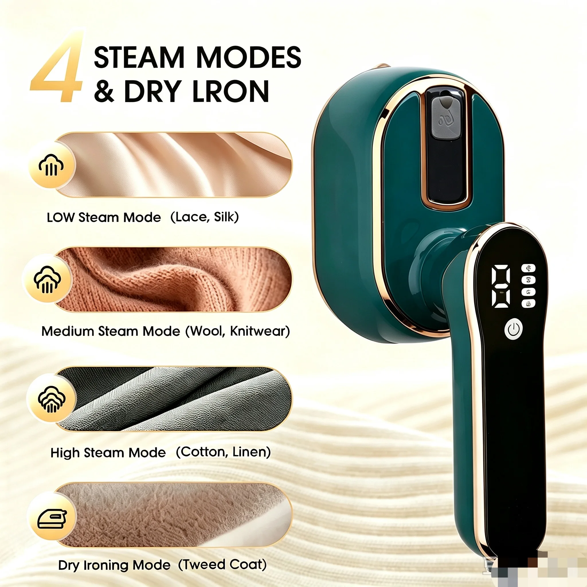 Handheld Garment Steamer, Electric Heating Clothes Ironer, Portable Travel Iron, Smart Touch Screen Electric Iron