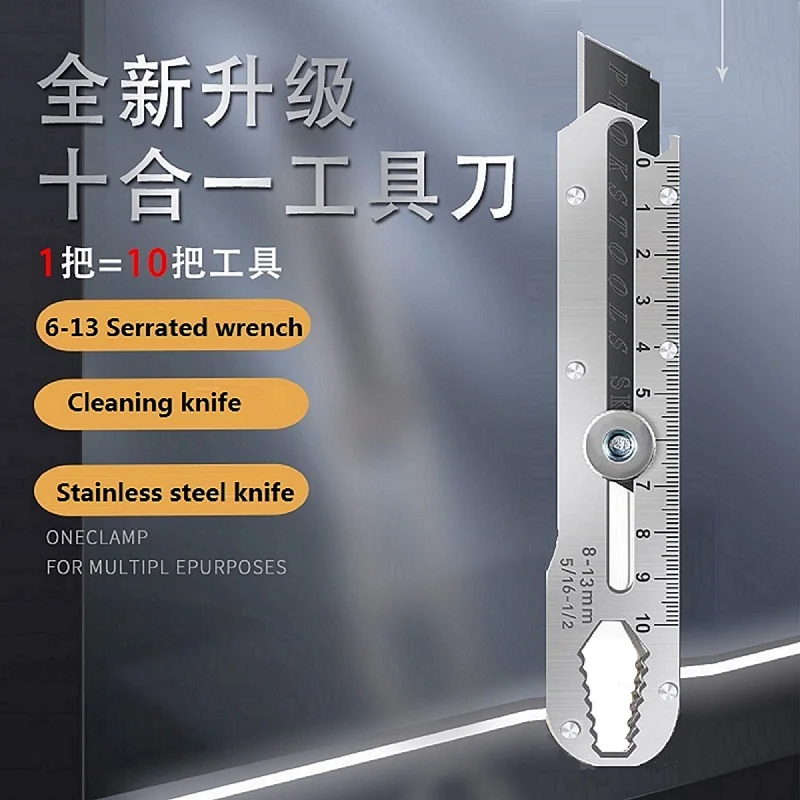 10 in 1 Multi-Function Stainless Steel Utility Knife Sharp Box Cutter estilete profissional ferramenta Ruler/Wrench/Cleaning нож