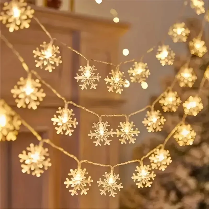 USB/Battery Powered Snowflake String Garland Fairy Lights Christmas Tree Halloween Holiday New Year Bedroom House Decor Lamp