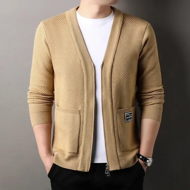 High Quality Trend Men\'s  Cardigan  Long Sleeved  Zipper Design Hot Selling Simple Knitted Cardigan Coats