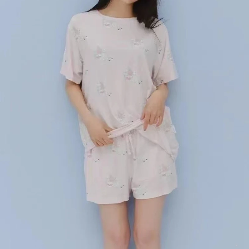 Room Wear Ladies Summer Pajamas Dress Chest Cushion Short Set Trousers Cool