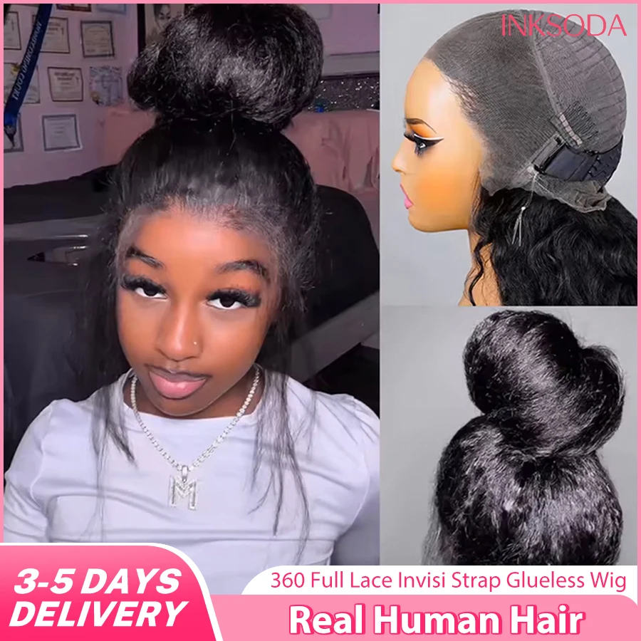 

Парик из натуральных волос с плотностью 220%, прямой, с эффектом кинки, с невидимой лентой, 360 Full HD, с кружевной передней частью, парик-фронтал, прямой парик-яки с кружевной передней частью, на шнурке