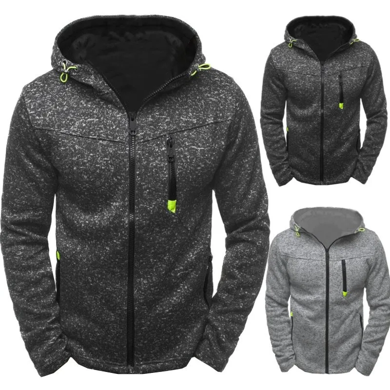 

New Men's Sporty Casual Embroidered Fleece Sweatshirt Open Cardigan Hoodie Long Sleeve round Neck Zipper Closure Casual Jacket