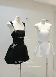 OLOEY Elegant Black Ivory Short Cocktail Dresses Spaghetti Straps Bows Pleats Satin Wedding Party Dresses Form Prom Gown Custom