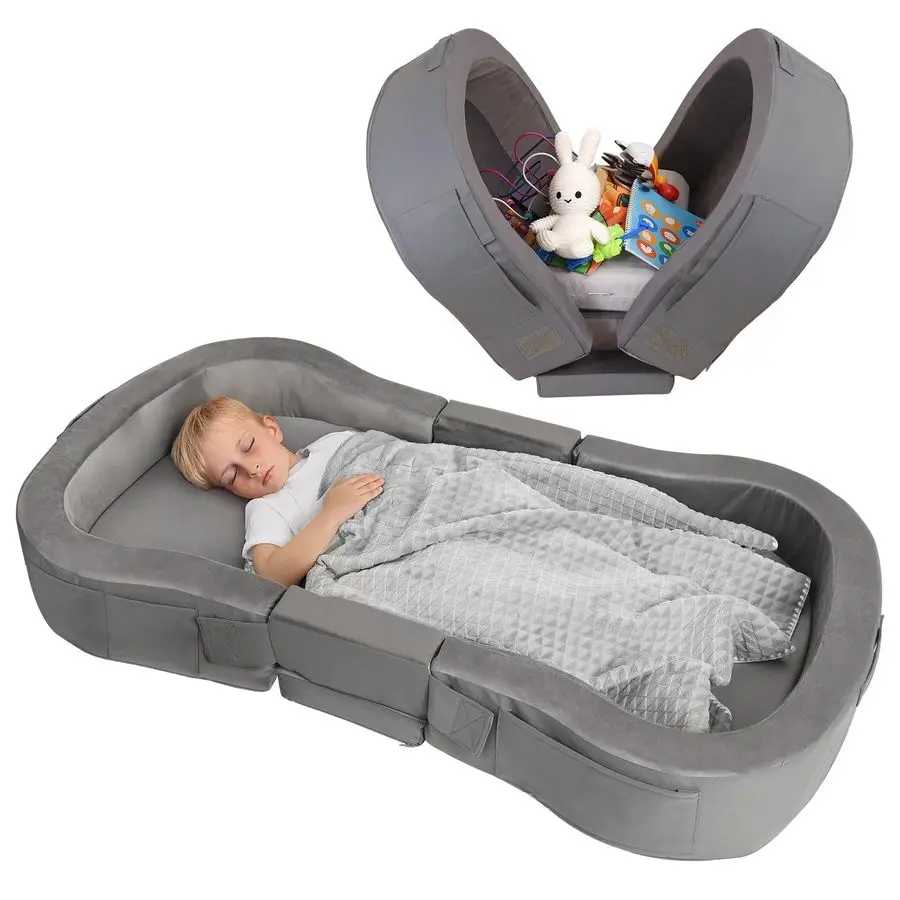 

Portable Toddler Bed for Travel, Foldable Floor Cot for Sleeping with Washable Cover, Kids Travel Bed for Camping amp Home, Easy