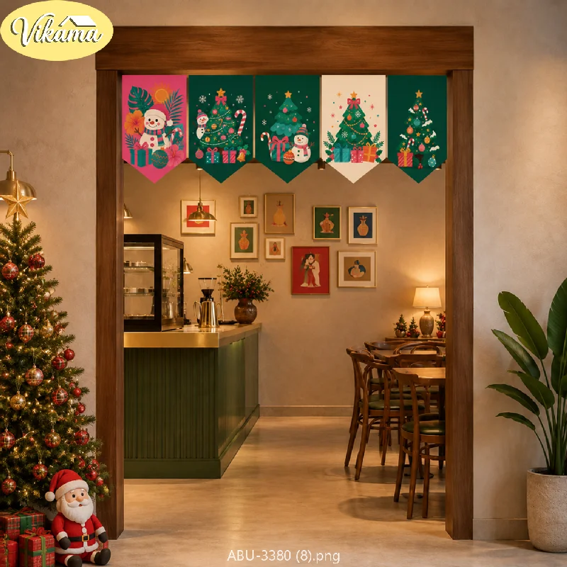 VIKAMA Tropical Style Christmas Hanging Pennants Cute Snowman Christmas Tree Banners Entryway Doorframe Festive Home Decor