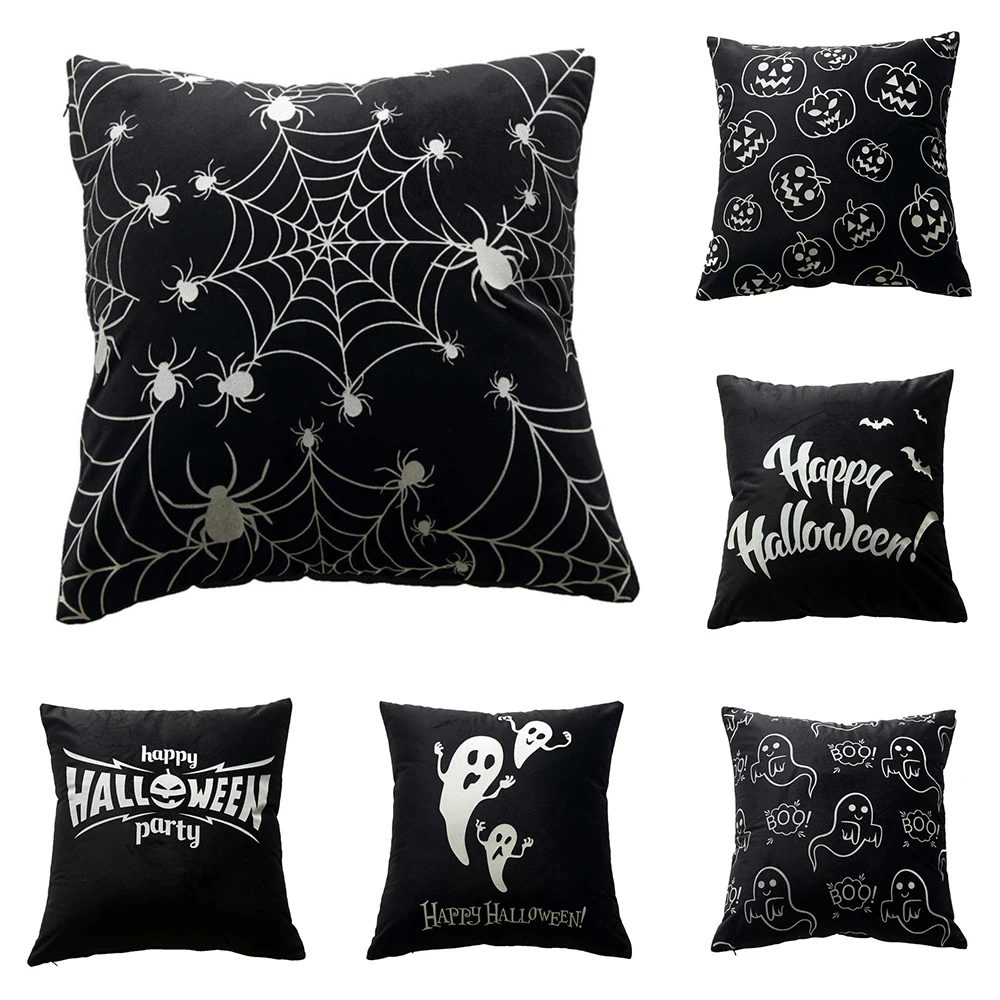 Halloween Theme Horror Pumpkin Black Printed Pattern Cushion Cover Home Living Room Sofa Decoration Square Throw Pillow 