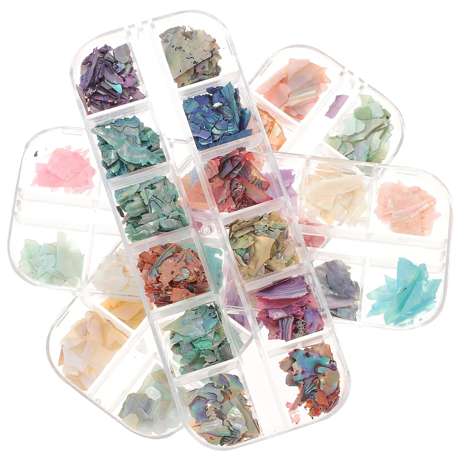 3 cajas de 12 rejillas para decoración de uñas, parche de brillo Irregular, abalorio para manicura, escamas de concha, pegatinas para uñas, accesorios de manicura