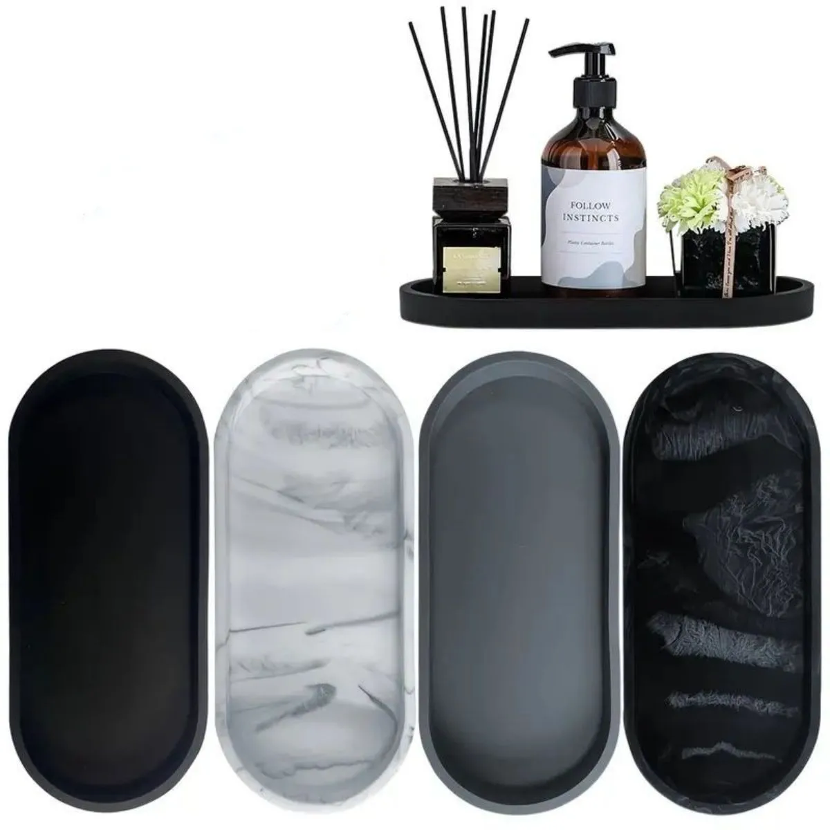 1pc silicone storage tray, oval dressing tray, perfume cosmetics organizer, makeup ring storage tray, bathroom accessories