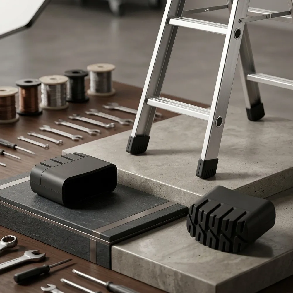 Rubber Ladder Leg for 50 x 20 mm Foot Mounts Supporting Stable Positioning on Various Floor Types Including Laminate