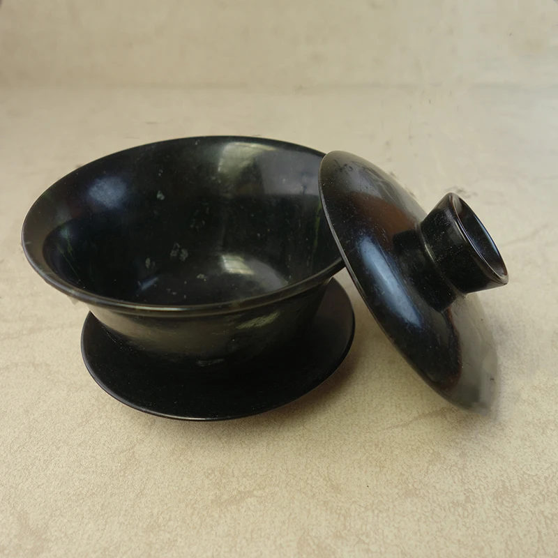 Natural Black Green Jade Gaiwan Gongfu Teaware Jadeite Tea Cup Jewelry Fine Jades Stone Hand Carved Cover Bowl Health Teacups