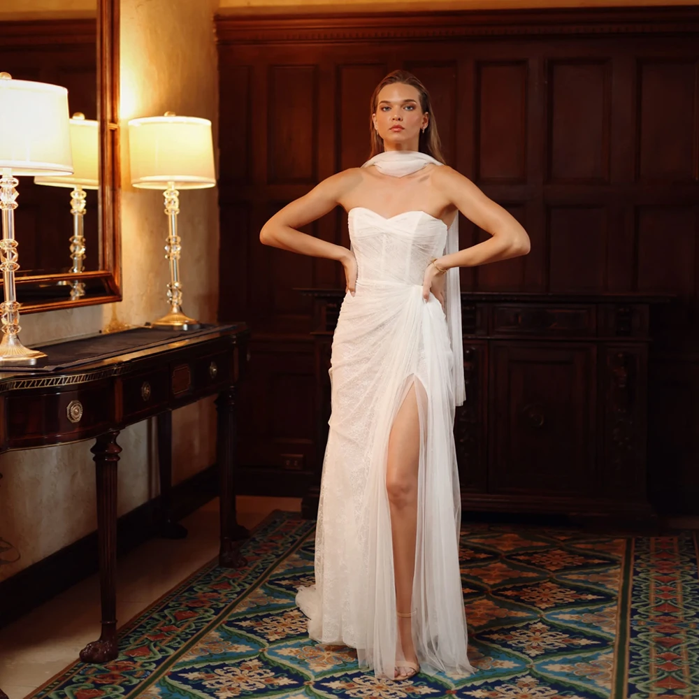 

MCDV Lace Split Wedding Dresses Bride 2026 New Mermaid Sweetheart Shawl Bride Party Gowns Elegant vestido de noiva Customized