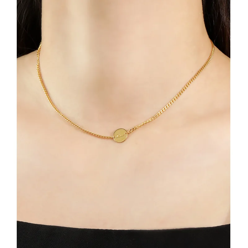 

European and American style round brand love letter pendant 925 sterling silver necklace women's collarbone chain