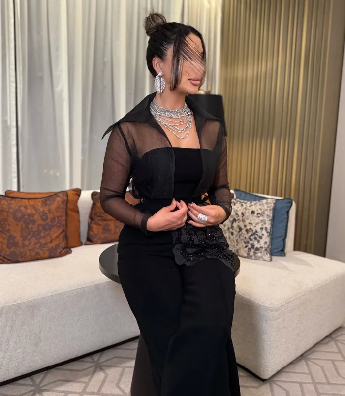 Vestido de noche de graduación para mujer, personalizado, de alta calidad, con mangas completas, sin tirantes, hasta el tobillo, con cremallera y cuentas