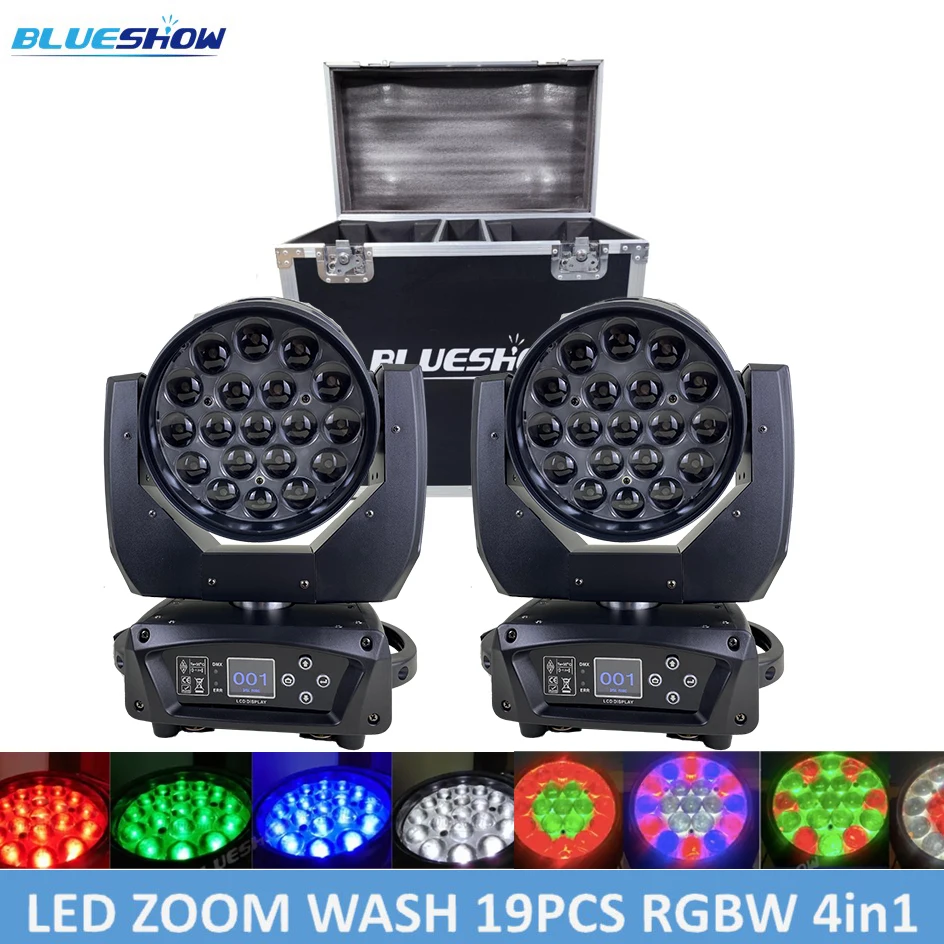 19Pcs 15W RGBW LED Zoom Moving Head Wash Stage Effect Lighting For DJ Disco Events Party Club Wedding DMX512 flycase