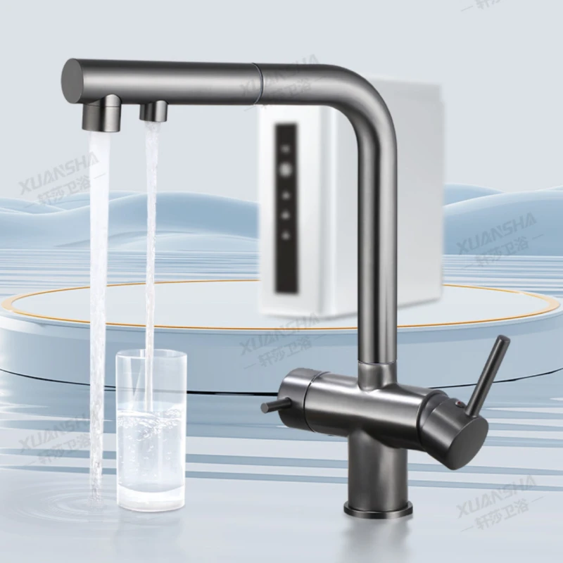 Filtered Kitchen Faucet Pull-Out Sprayer with 360° Rotation Dual Tap for Drinking Water and Sink Mixer 360° Rotating Kitchen