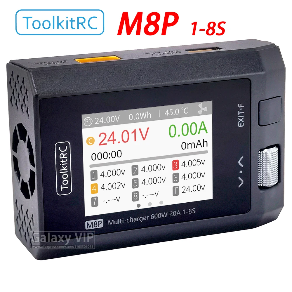 ToolkitRC M8P Ladegerät, Intelligent, Ausgewogene Spannung, Verbesserte Genauigkeit, Leistung, DC 600W, 20A, 5V, 1S 2S 3S 4S 5S 6S 7S 8S, Multifunktions-Signaltest, M8S Verbesserte Version,