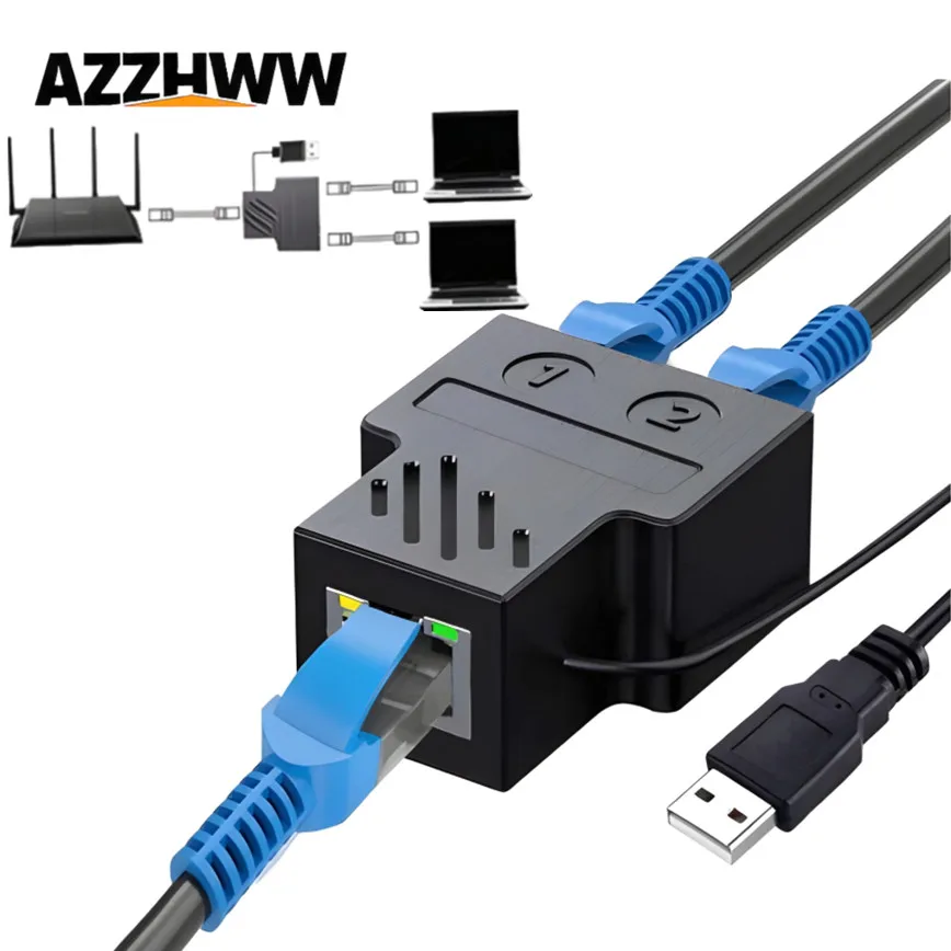 Ethernet Splitter 1 to 2 RJ45 Network Splitter Starlink Ethernet Adapter LAN Internet Cable Adapter for Cat 5/5e/6/7/8 Cable