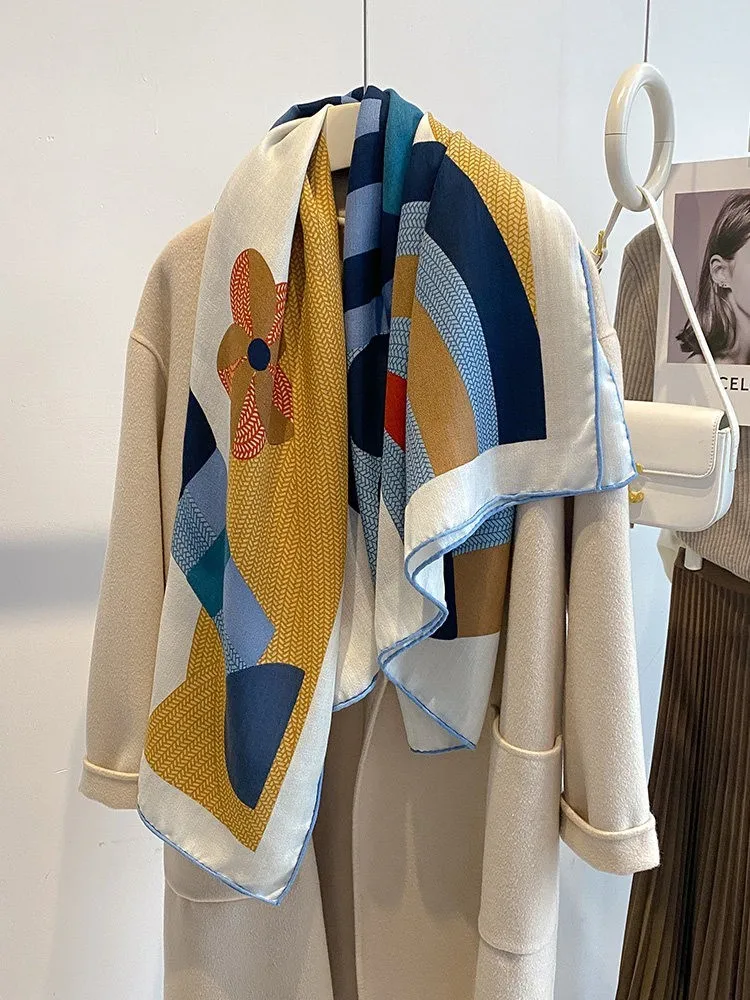 A new style of silk and fur scarf large square for women an air conditioner shawl outerwear