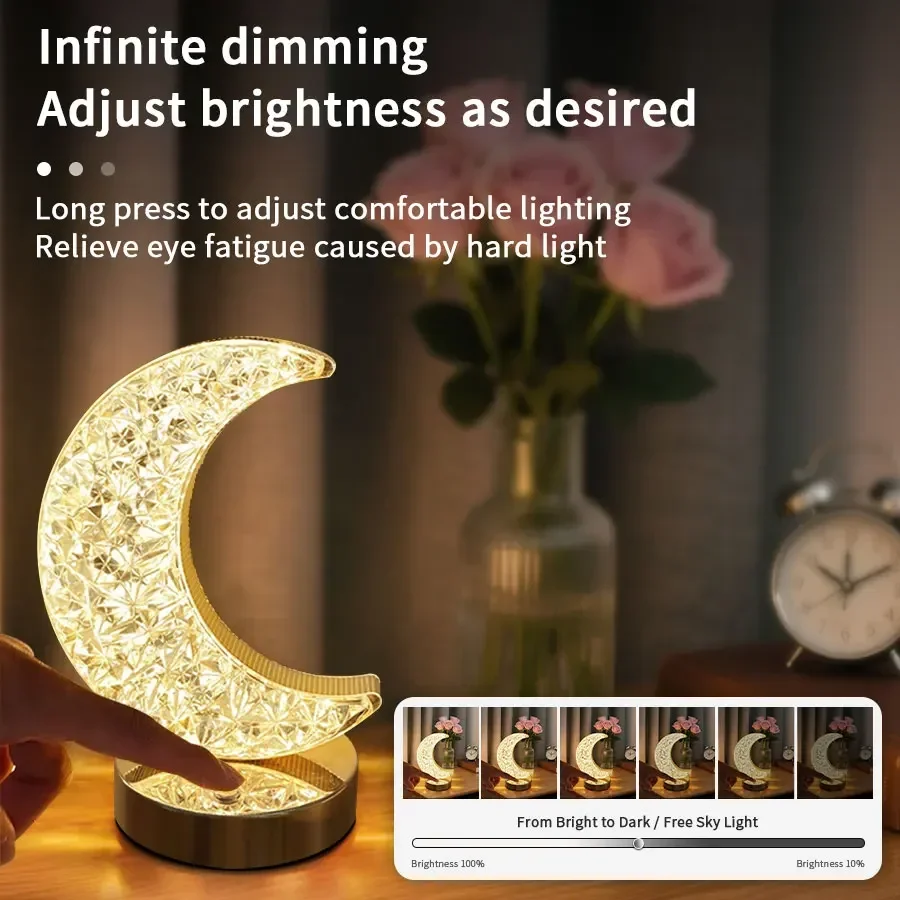 Simple LED Table Lamp Moon Star Night Light Rechargeable Dimmable Ambient Light Creative Festival Gift Desktop Decor Desk Lamp