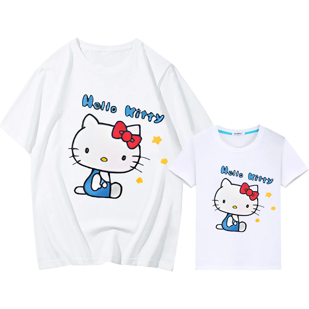 

hello kitty Print 100%Cotton boys girls T-shirt Men women family matching outfits mommy daughter matching clothe Anime Short y2k