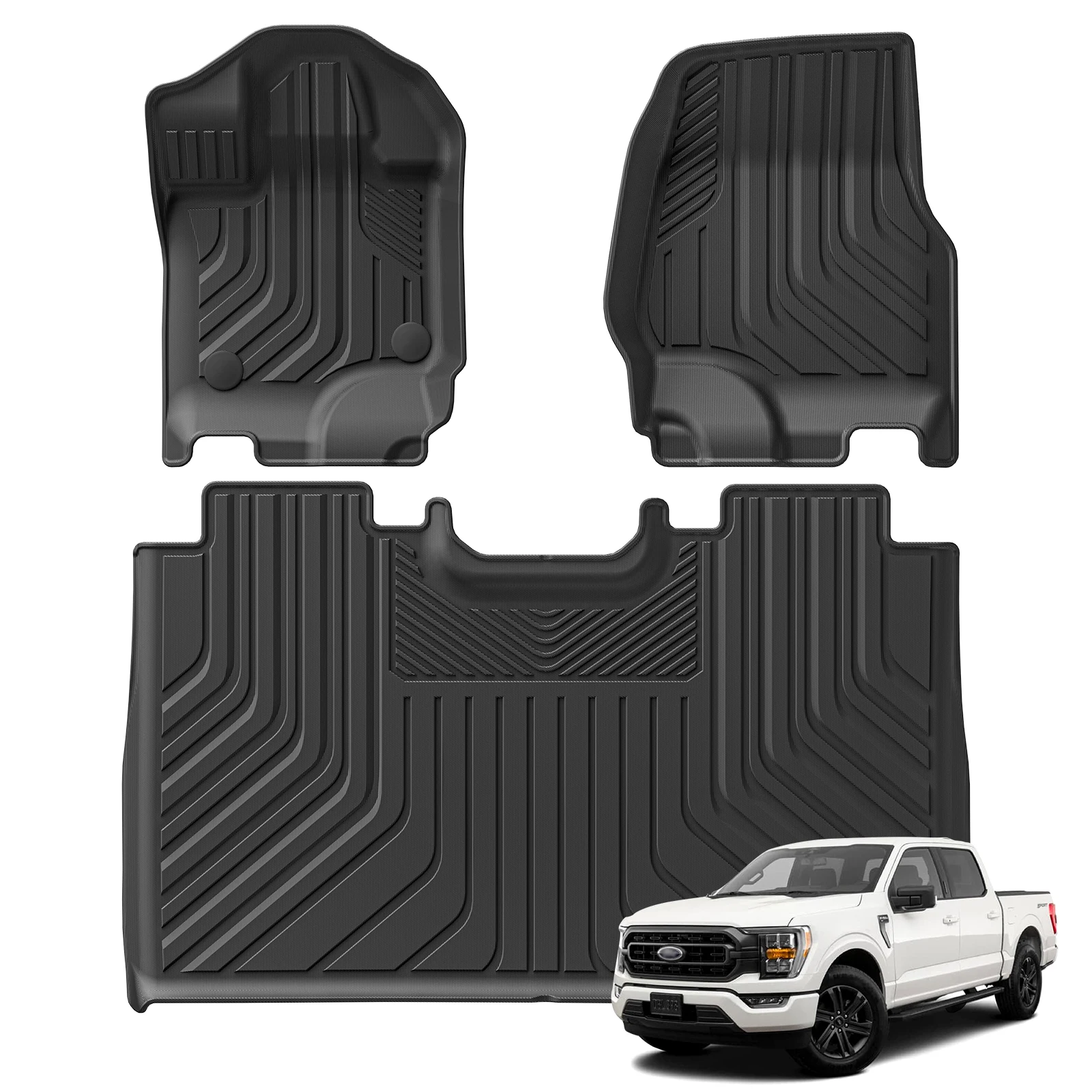 for Ford F-150 F150 2015- 2024 (Not Fit Rear Seat with Under-Seat Fold Flat Storage) TPE 3D Car Floor Mats Left Rudder