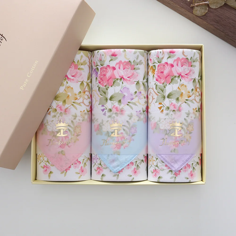 43cm Women's 100% Cotton Floral Print Handkerchief Vintage Absorbent Sweat Wipe Ladies Square Hanky