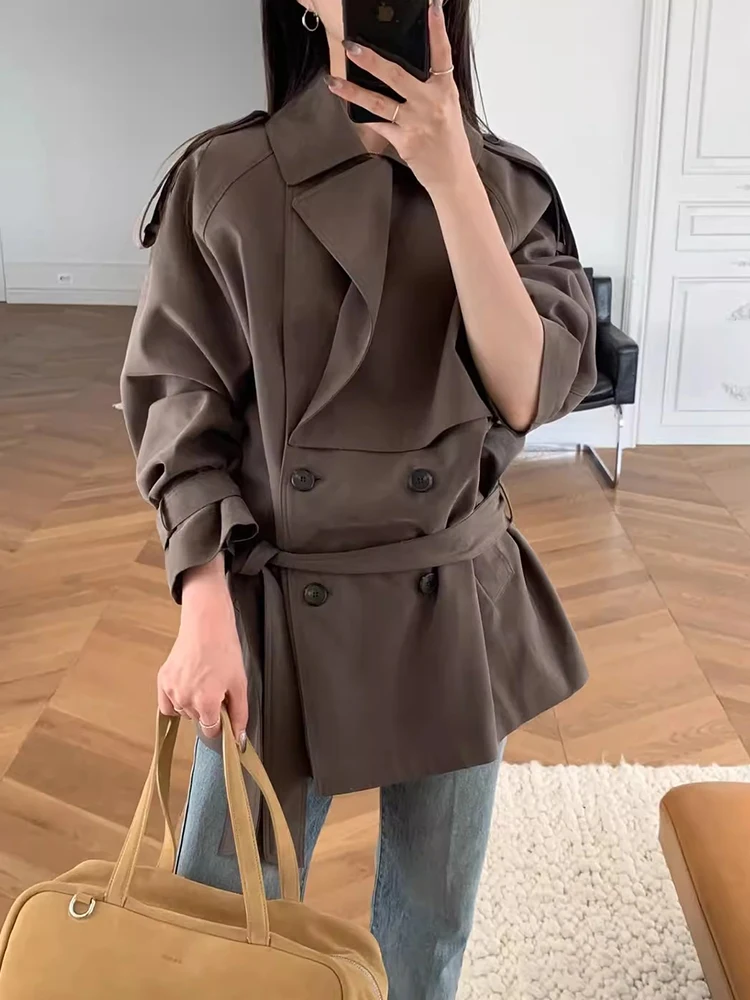 

Длинное женское пальто для похудения, однотонное, двубортное, с завязкой на талии, в стиле ретро, шикарное осеннее новое поступление, подходит для поездок на работу