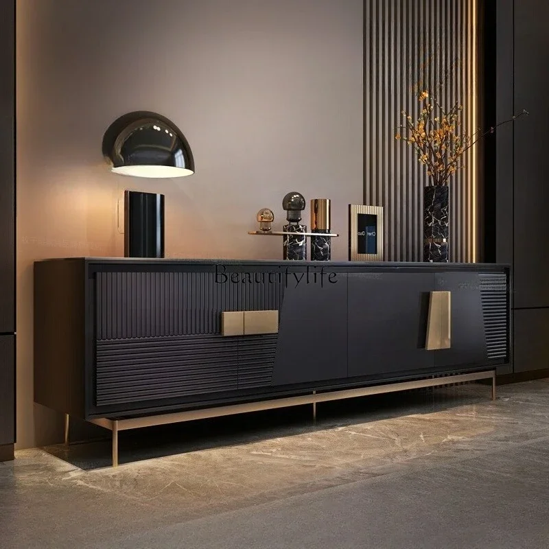 

LJY*Italian light luxury TV cabinet modern simple villa living room storage rock slab black floor cabinet