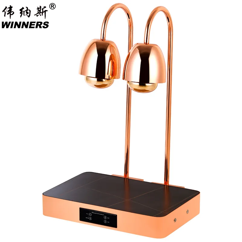 Lampada Riscaldante per Alimenti a Doppia Testa in Acciaio Inox Oro Rosa, Controllo Digitale, Piastra Elettrica Riscaldante per Buffet