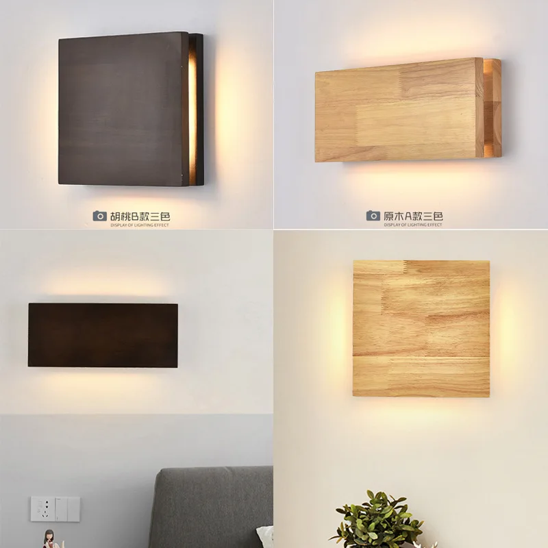 Nordic Wooden Wall Lamp LED Bedside Bedroom Living Foyer Loft Hallway Stair Indoor Lighting Rustic Simple Home Decor Wall Light