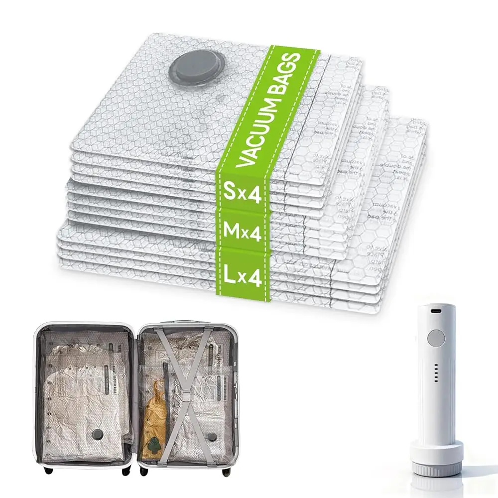 

Free Shipping12 Pack Vacuum Bags for Travel with Rechargeable USB Pump,Space Saver Vacuum Storage Bags for Luggage and Suitcase