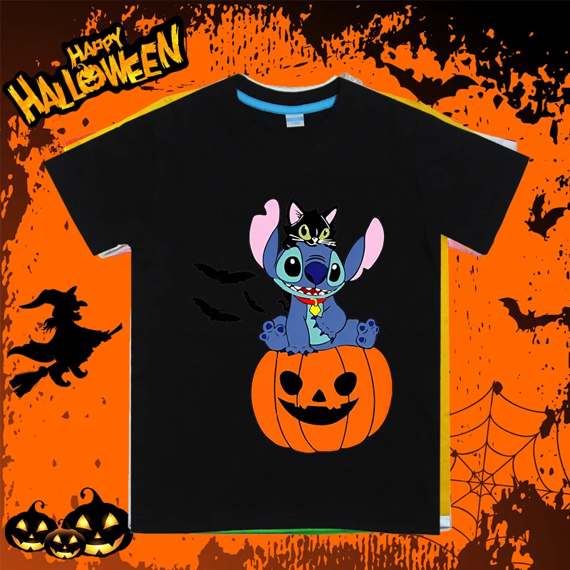 T-shirty dziecięce z nadrukiem Stitch Halloween3 casual topy odpowiednie dla chłopców i dziewcząt letnie dziecięce bawełniane krótkie rękawy