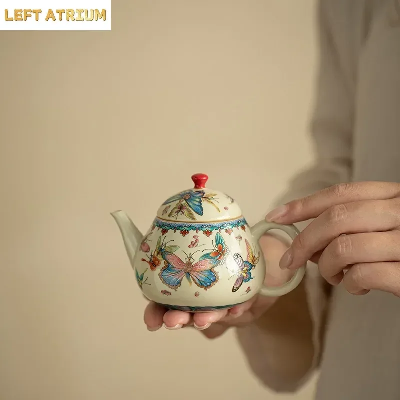 Retro Palace Wall Red Butterfly Dance Streamer Small Pear Pot  Anti-scalding Ceramic Teapot Light Luxury Cover Bowl Master Cup