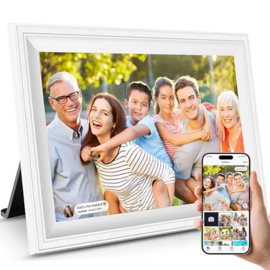 Cadre photo numérique intelligent blanc WiFi, envoyez des photos depuis votre téléphone, stockage 16 Go, écran tactile IPS 10,1 pouces 1280x800