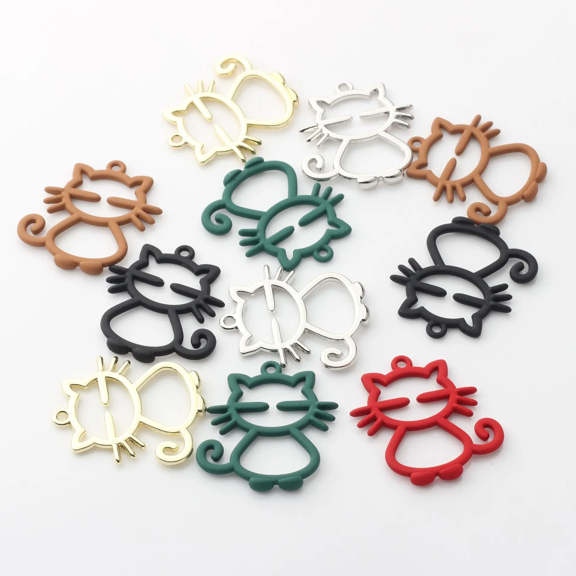 10pcs Cute Hollow Out Animal Cat Pendant Charms Handmade DIY Jewelry Making Accessories Bracelet Earrings Necklace Fashion Gifts