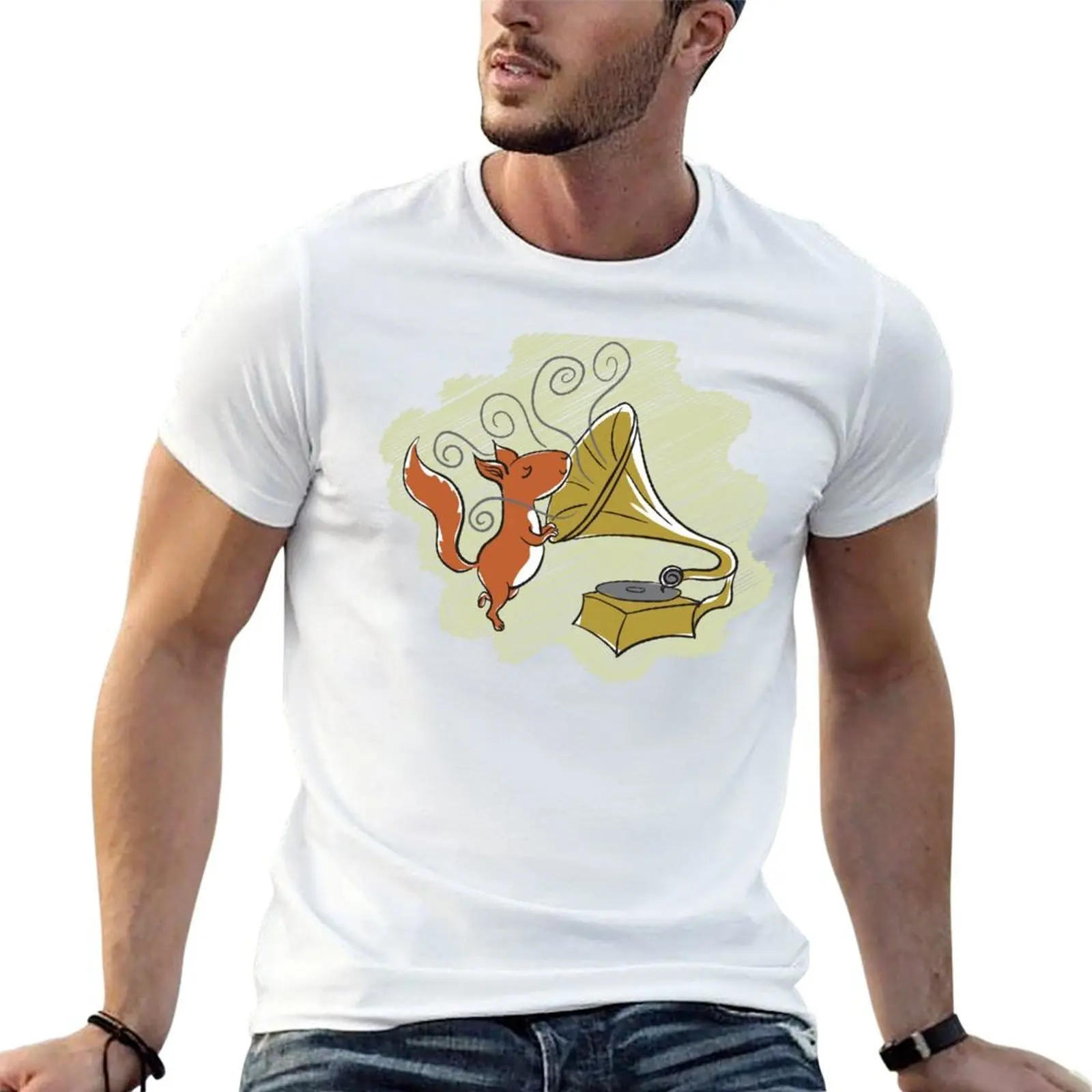 

squirrel and music T-Shirt anime t shirts oversize t shirts for man slim fit t shirt man cotton T-shirt
