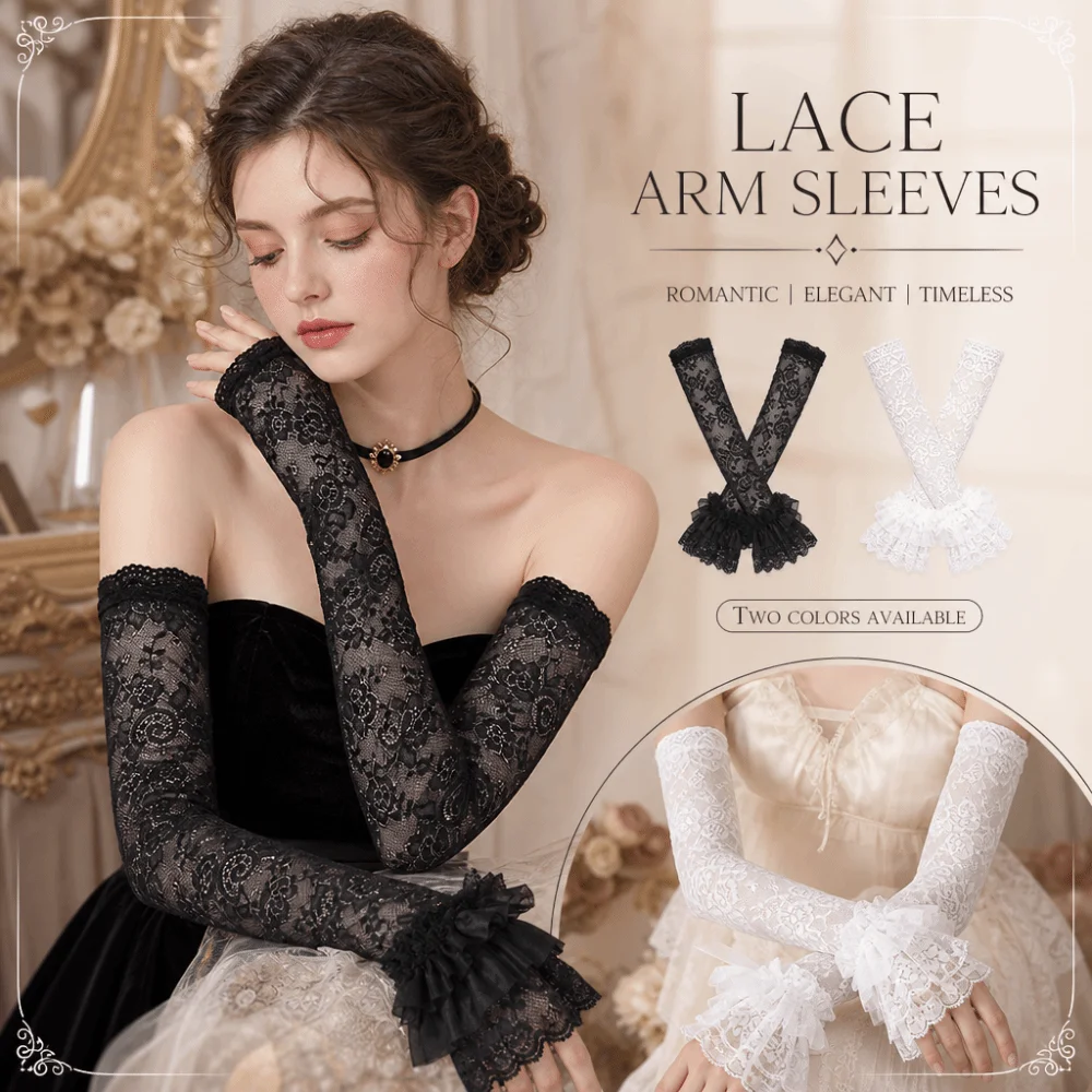 

Sexy Ruffles Pleated Detachable Cuffs Double Layer Hollow Out Lace Arm Cover Long Sun Protection False Cuffs Elegant Apparel