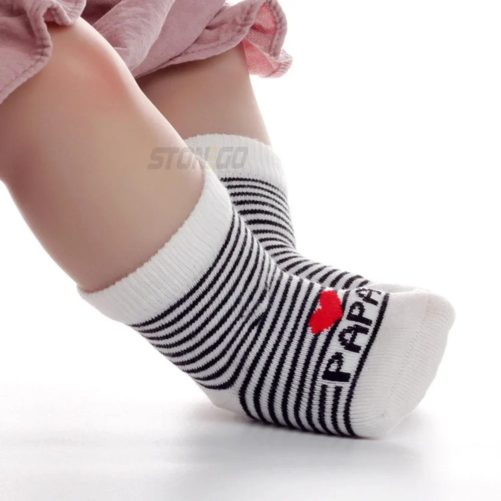 Cotton Striped Baby Socks 0-6 Months Newborn Infant Toddler Unisex Short Socks Cute Gift for Kids Love Mama Papa