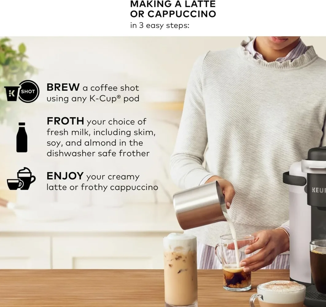 Keurig K-Cafe K-Duo صانعة قهوة فردية، لاتيه وكابتشينو، فحم داكن