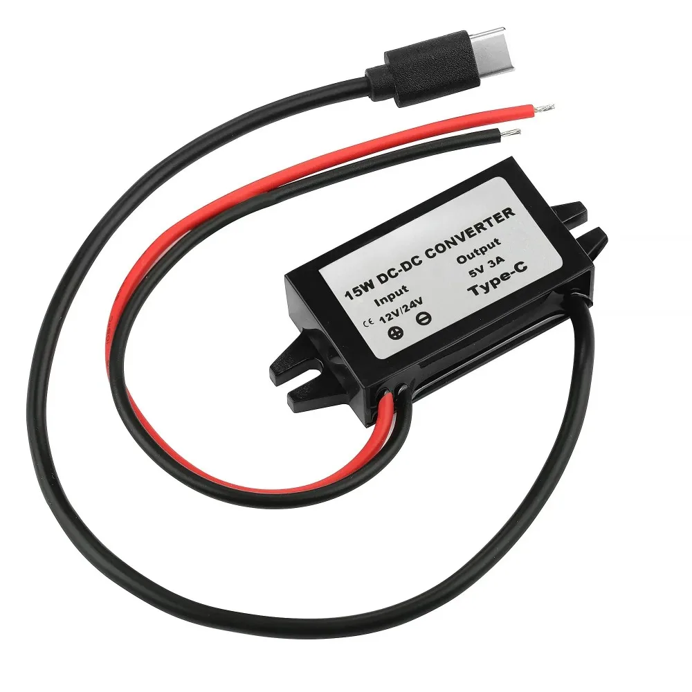 Power Adapter USB-A Female/C Type/Dual USB/Open Wire Connector 12V/24V to 5V DC-DC Converter Buck Module Waterproof Dustproof