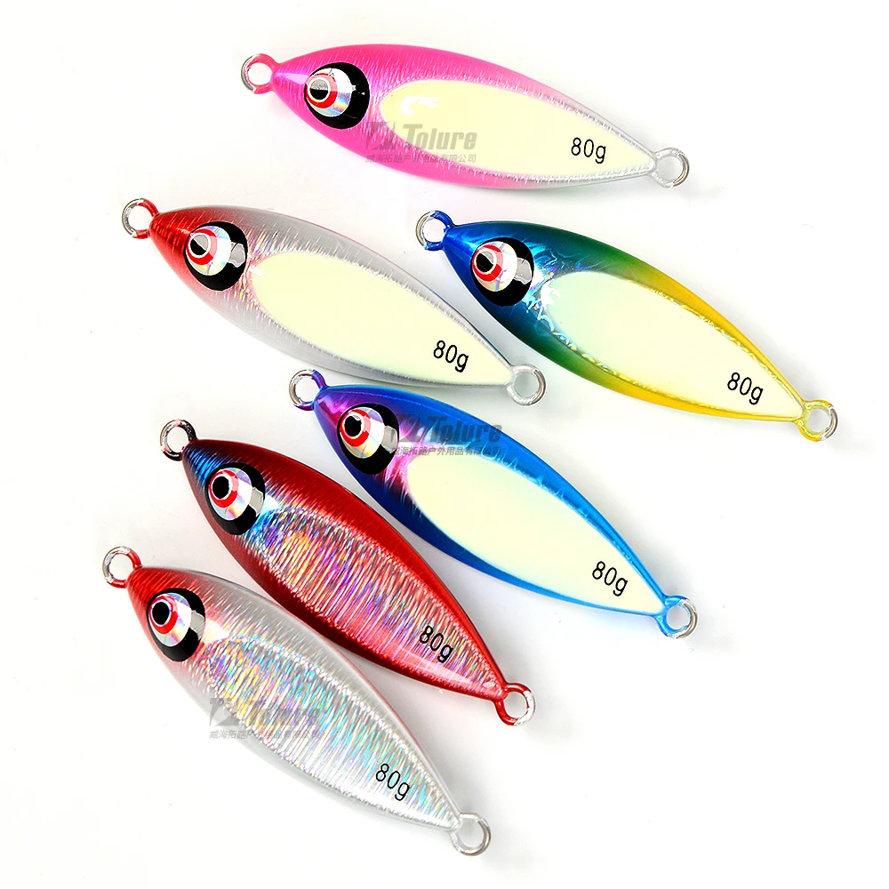 TOLU New 80g 100g Hard Bait Slow Sinking Jigging Metal Fishing Lure Jig Flat Glow Artificial Bait Long Casting Tackle