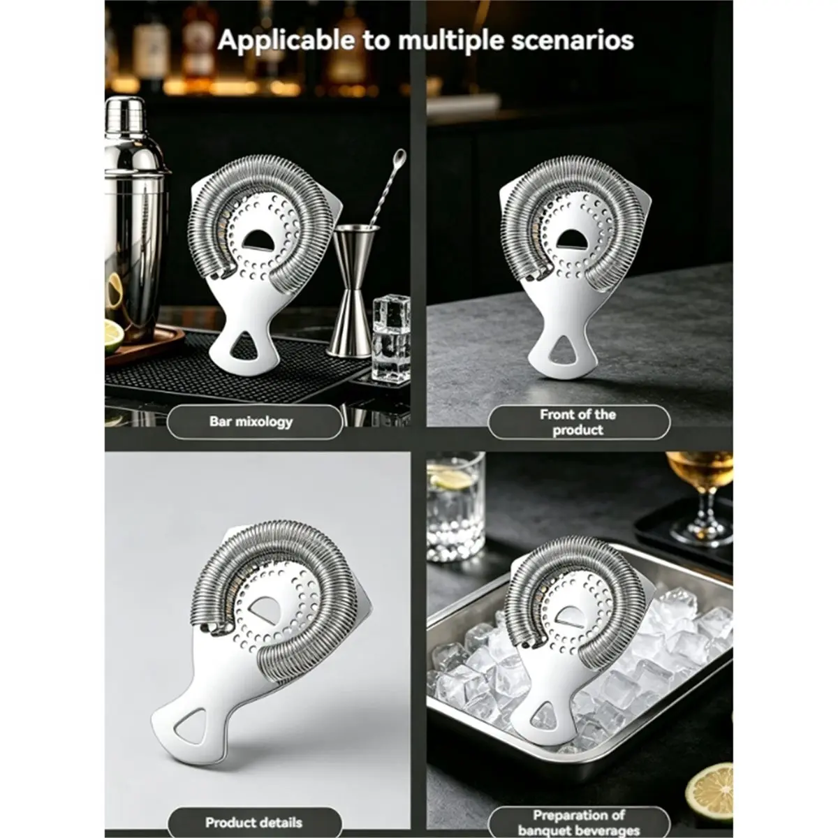 2 PCS Stainless Steel Cocktail Strainer - Bar Shaker Wire Mixed Ice Strainer Bartender Tools & Accessories